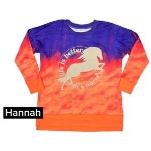 LuLaRoe Womens Hannah Sweatshirt Size 3XL Purple Orange Life is Better Horse NWT